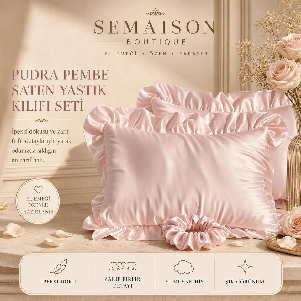 saten yastık · pudra pembe
