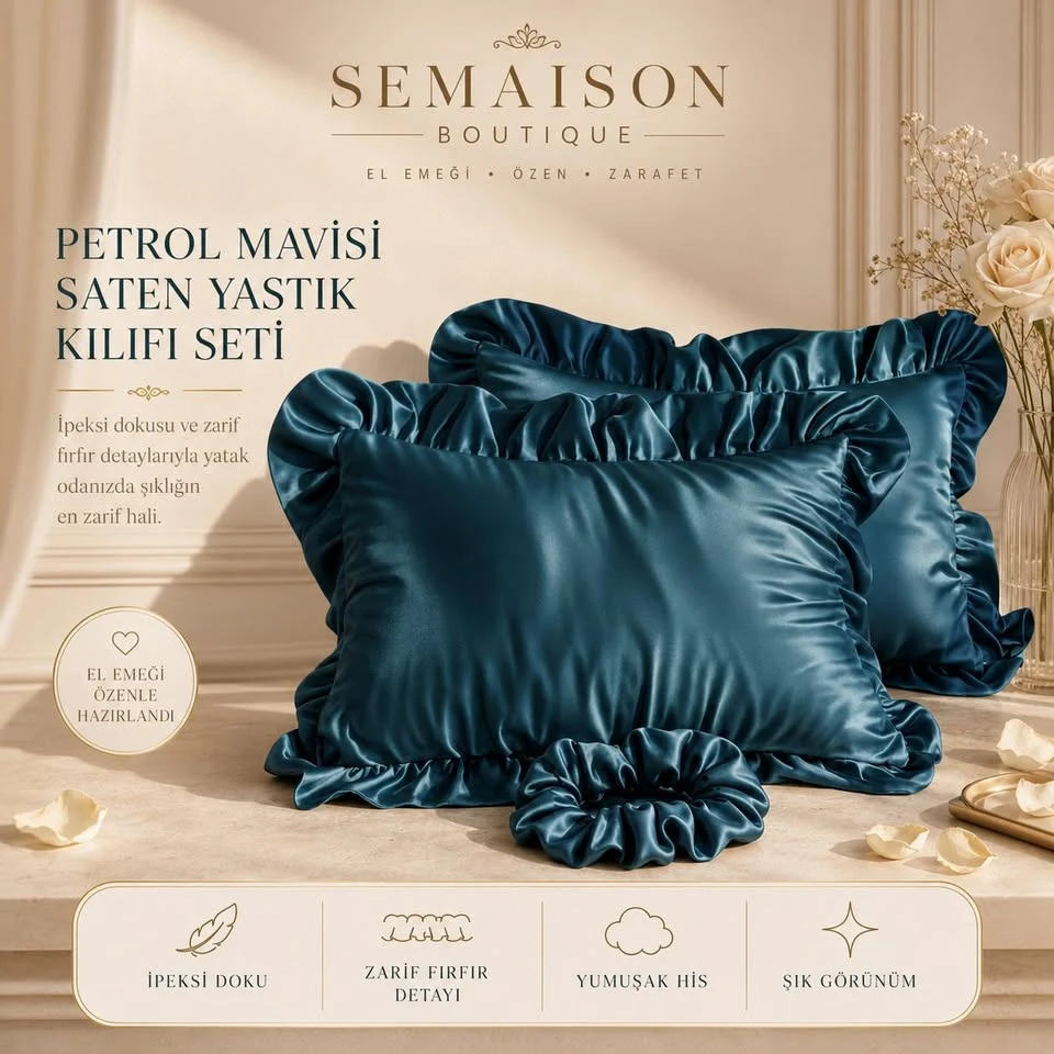 saten yastık · petrol mavi