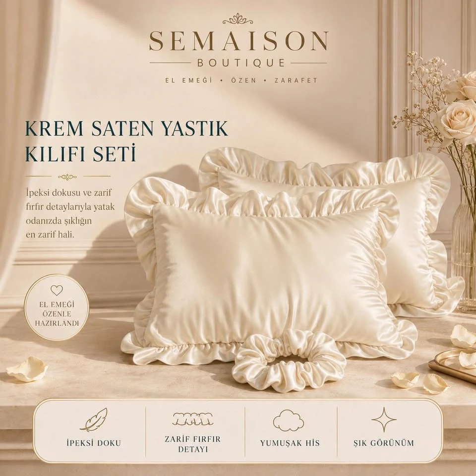 saten yastık · krem